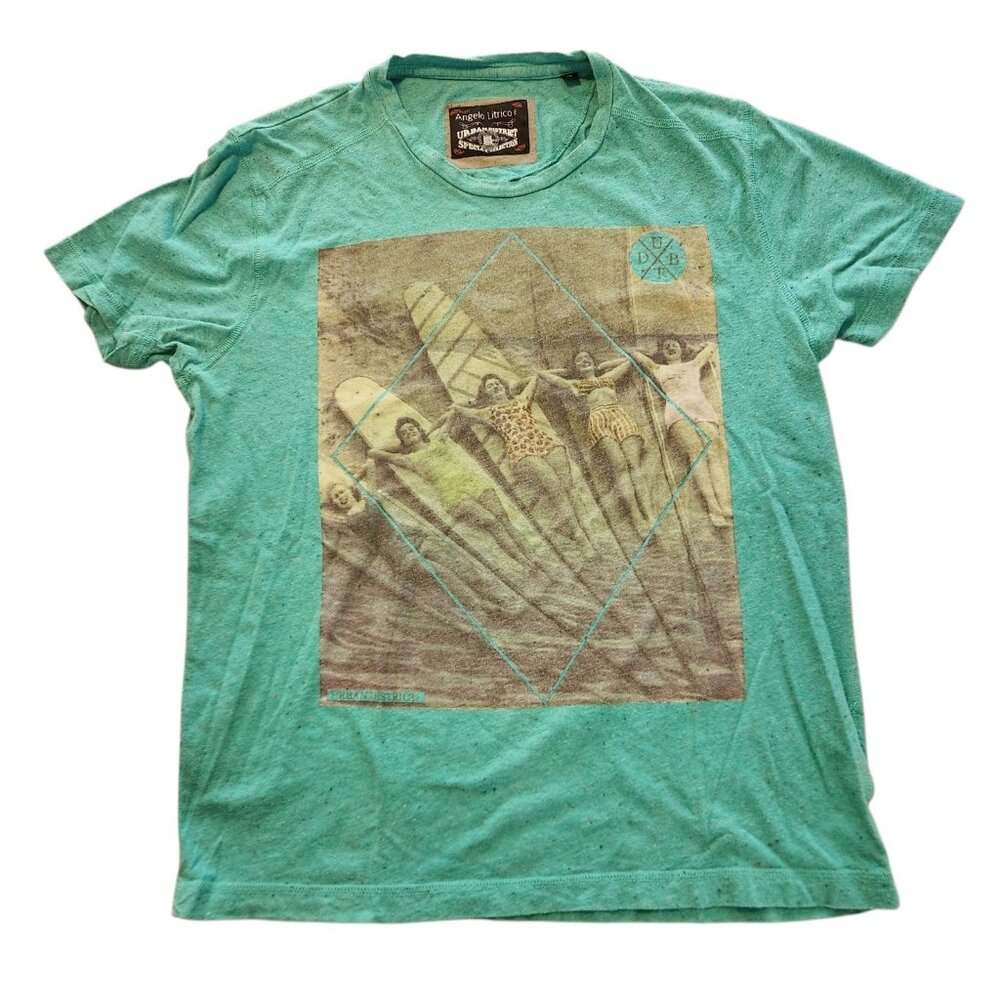 Angelo Litrico T-Shirt Beach Vintage Bathing Suit‎ Girls Surfboards Green Medium